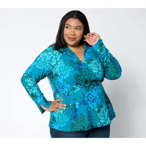 Isaac Mizrahi Live! Woven Crepe Peplum Blouse with Collar