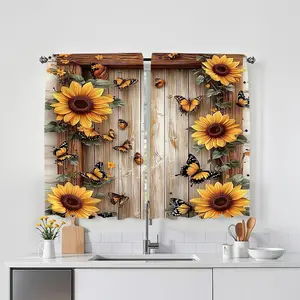 Sunflower Pattern Curtain, 2 Counts/set Printing Door Curtain, Home Decorative Curtain for Kitchen, Living Room, Bedroom, and Attic