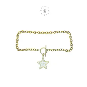 Faux Pearl Star Chunky Gold Chain Necklace / Gold Plated Stainless Steel Oval Chain Star Charm Necklace /  Pearl Star Necklace / Fashion Jewelry Necklace