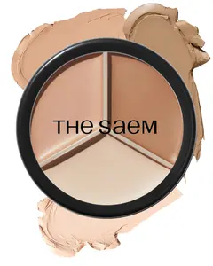 The Saem Cover Perfection Triple Pot Concealer - 3 Color Concealer with Full Coverage Natural Beige Shade Covers Blemishes Spots Highlighter & Contouring 02 Contour Beige 4.5g