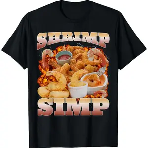 Shrimp Simp Fried Meme Funny Men Women Bootleg Graphic T-Shirt