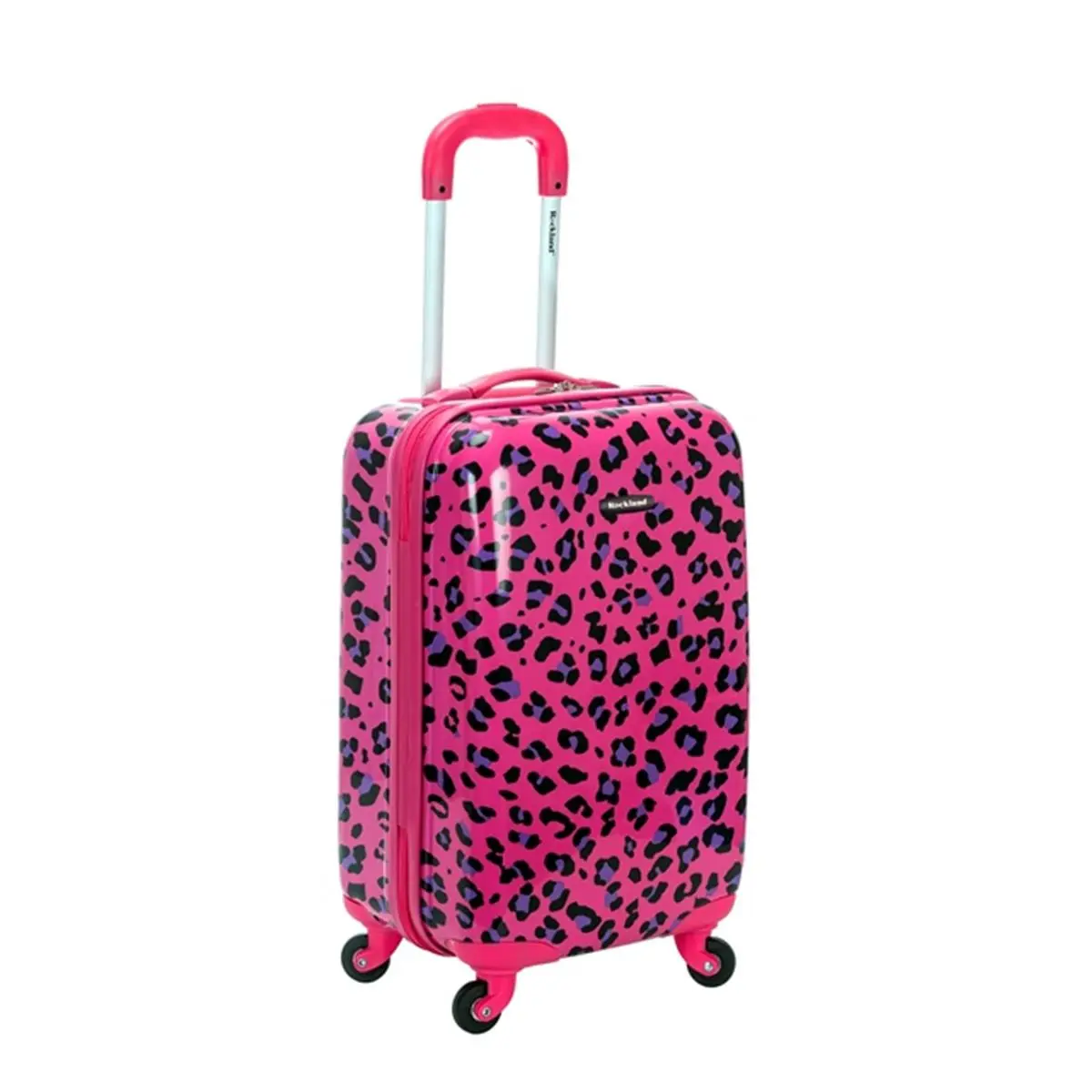 212 MAIN 20 in. x13 in. x10 in. Weight-Saving Polycarbonate 4-Wheels 360 Rotation Airport-Friendly Carry On Luggage, Magenta Leopard Print, Push-Button