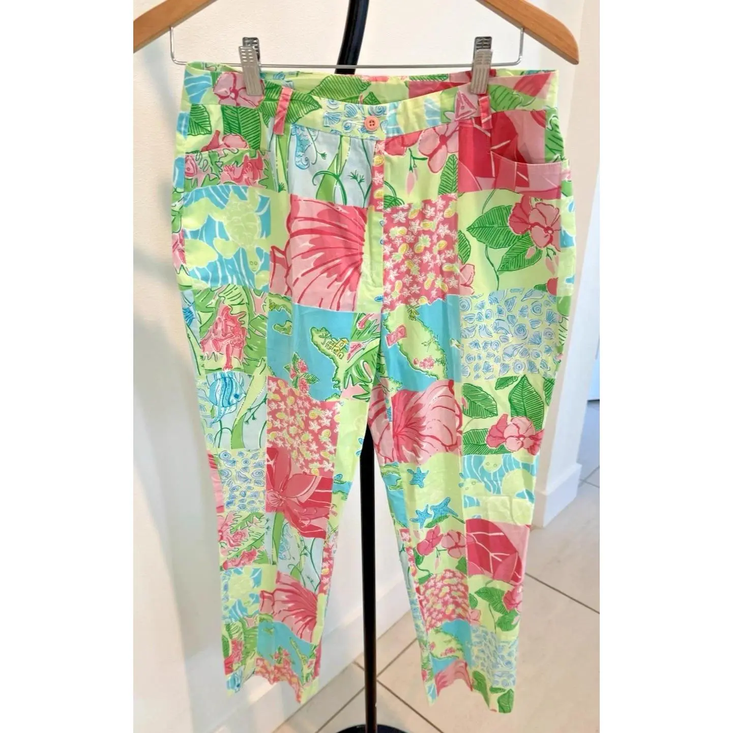 Vintage Women's Patchwork Cotton Capri Colorful Size 10 White Tag