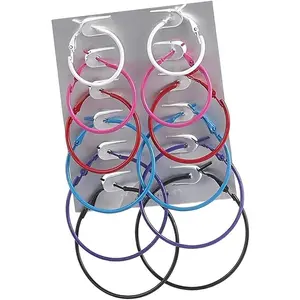 6 Pairs Colorful Minimalist Cool Round Circle Hoop Neon Color Lightweight Thin Drop Dangle  Earrings Set for Women 80s 90s Punk Retro Costume Party