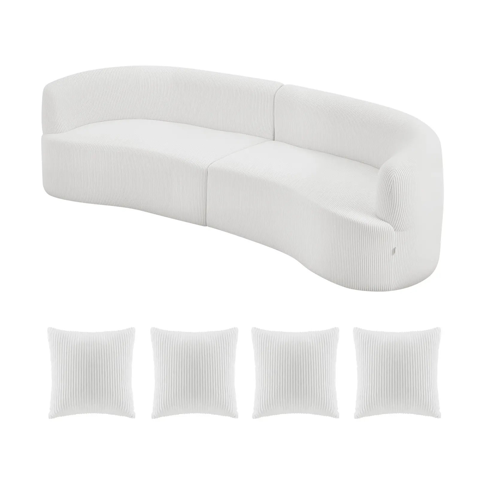 【SummerFinds】VEVOR Luxury Modern Cloud Plush Sectional Sofa - 111.8 in Curved Modular Sectional Couch, 4 Pillows, 200.6 mm Corduroy Fabric, 7.9 in Oversized Deep Seat, No Assembly Needed, White for Living Room, Apartment