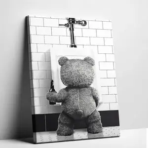 Bear  Funny Teddy Bear Wall Art – Black & White Humorous  for Bathroom, Nursery & Kids Room print
