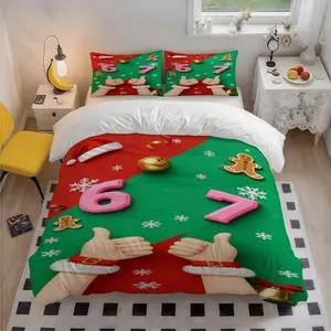 3Pcs Christmas Countdown 67Patterned Exquisite Polyester Bedding Set, Festive Art Print, Ideal Christmas Gift, Perfect for Home Bedroom All Seasons, 1 Duvet Cover + 2 Pillowcases (No Insert)