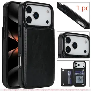 Shockproof iPhone Case for iPhone 17 Series, Durable PU Leather Card Holder Stand Cover, Dual Magnetic Buttons, Stylish Design