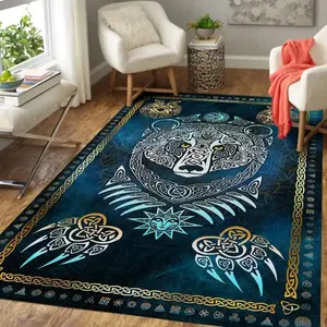 Viking Celtic Bear Claw Flannel Area Rug - Norse Knotwork Sun Symbol Print Soft Mat for Living Room, Non-Slip Mythology Home Decor #VikingBearRug #CelticKnotMat #NorseMythologyDecor #BearClawCarpet #NonSlipFlannelRug