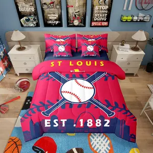 Feelyou 7-Piece St. Louis Baseball Bedding Set - Bed-in-a-Bag with Bedding Sheets (Flat & Fitted), Pillowcases, and Cushion Cases