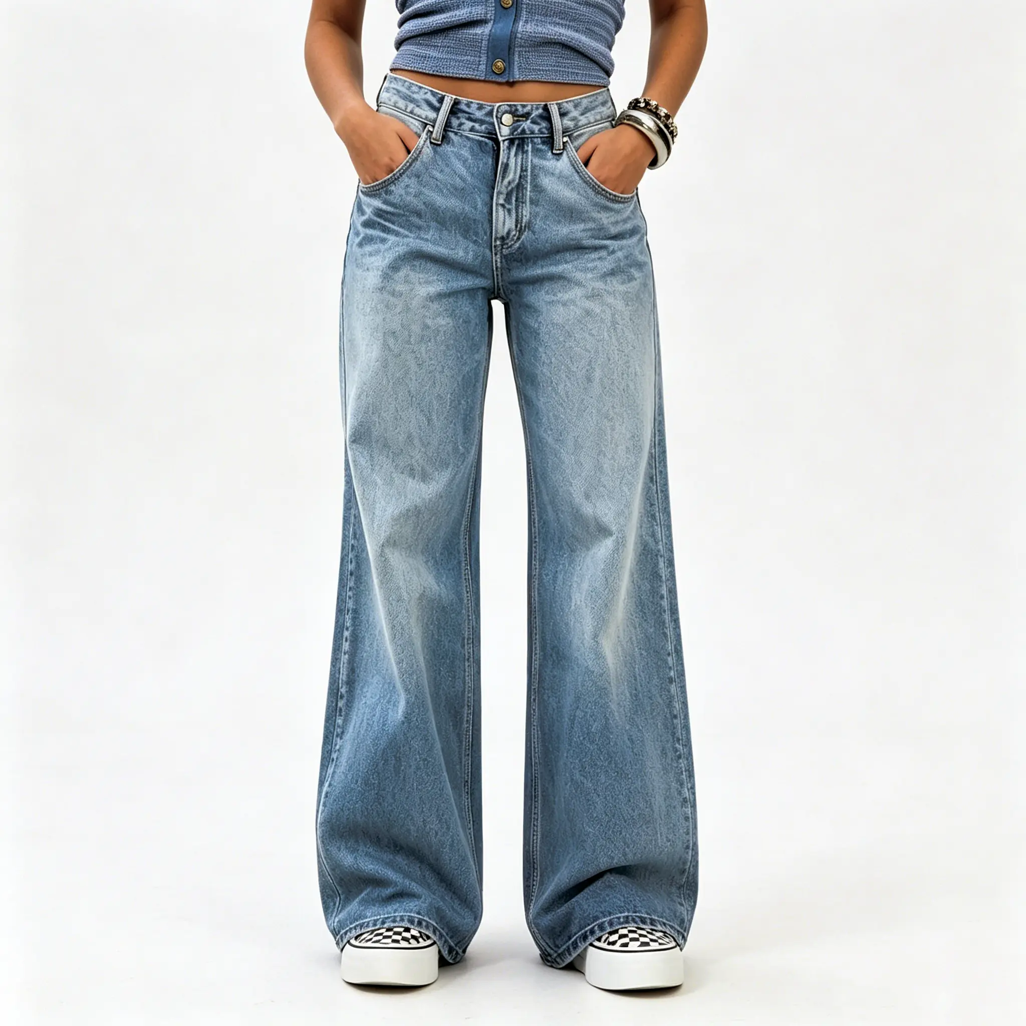 Women's Retro Y2K Cool Wide Leg Denim Pants - Womenswear Bottom, Loose Straight Boyfriend Jeans with Pockets for Casual Wear