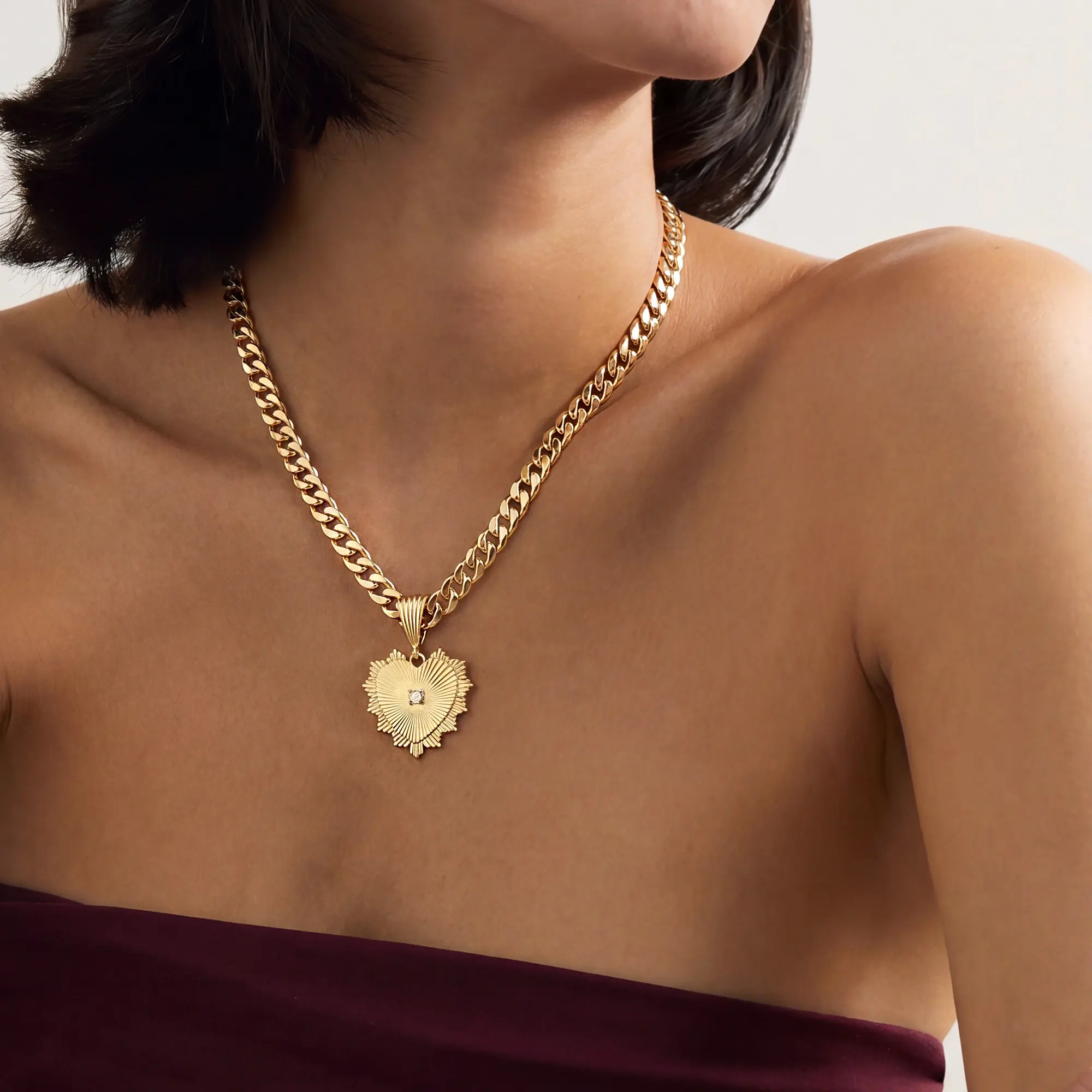 Loyalove Women's Gold Flat Cuban Chain Pendant Necklace Waterproof Non Tarnish Hypoallergenic Chunky Statement Jewelry Gift for Women tement Fashion Jewelry Fashion Jewelry Perfect for Mother's Day Gifts