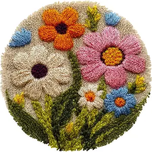 Abstract Cute Wild Flower Latch Hook Rug Kit Easy for Beginners Round DIY Mini Carpet Crochet Yarn Craft Tapestry for Home Decor 30x30cm