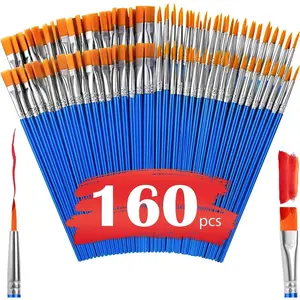 Small Paint Brushes Bulk, 160 Pcs Nylon Hair Paint Brushes for Kids with Flat and Round Pointed Acrylic Paint Brush Sets for Classroom Oil Watercolor Face Painting Kits