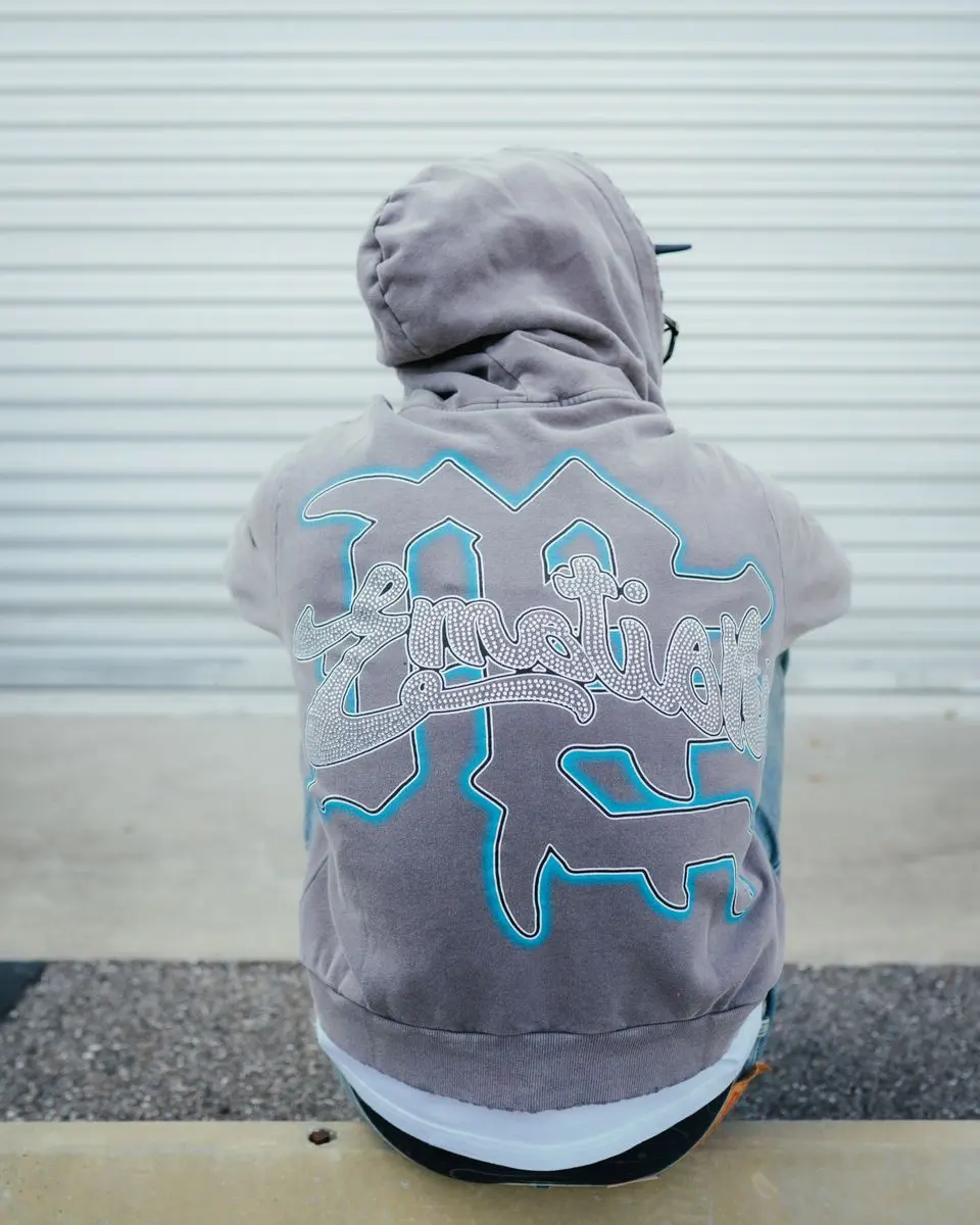 Mixed Emotion Angel Rhinestone Zip Up Hoodie - TikTok Shop