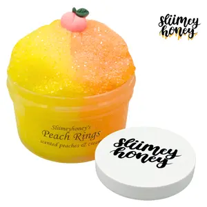 Sliimeyhoney's Peach Rings Scented Snow Slime 6oz Soft Ice Cloud Hybrid with White Glitter Peaches & Cream Scented