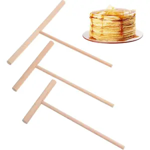 3 Pcs 3 Sizes T-Shaped Wooden Crepe Spreader Spatula Batter Spreaders for Perfect Crepes Pancakes and Tortilla Shells