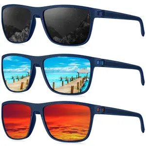 KALIYADI Polarized Sunglasses Men Lightweight Mens Sunglasses Polarized UV Protection Driving Fishing Golf (Frame Blue|Lens Black/Red/Ice Blue)