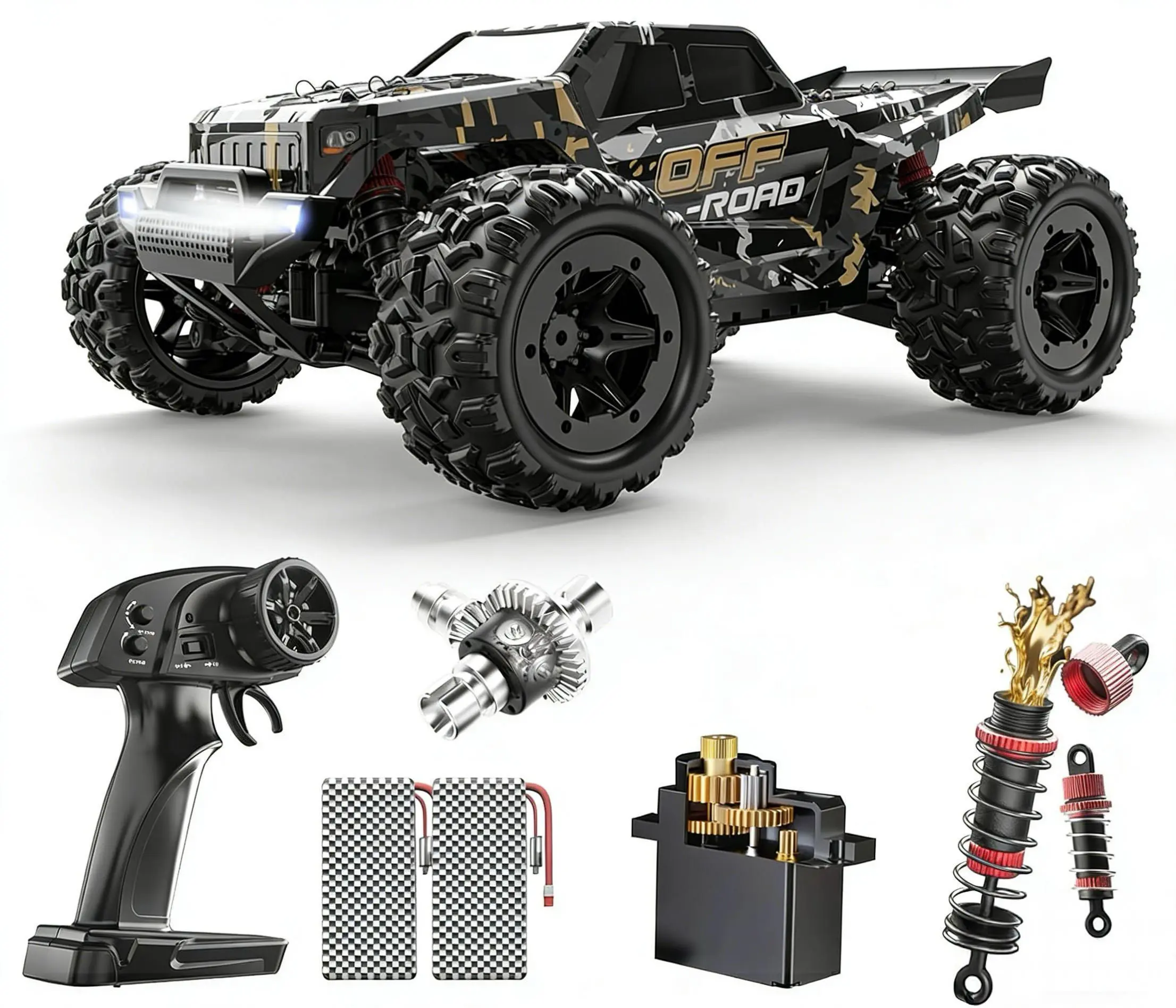 DEERC 1:16 4WD All Terrain Fast RC Model Car - 40 KPH 2.4Ghz Electric Off-Road Remote Control Trucks, RC Controlled Toy with 2 Batteries for 40 Mins Continuous Playtime, Teenage Boy Gifts