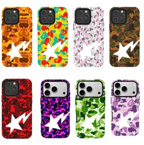 Bape Full-Color Camouflage "Lightning Star" phone Cases For iPhone 17 16 15 14 13 12 Promax Pro Plus, hard shell protection ,Unique design,best Gift