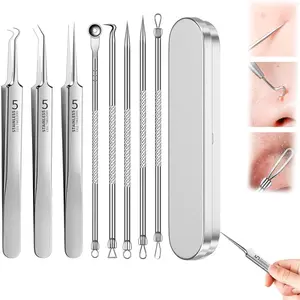 Pimple Extractor,Blackhead Tweezers,Acne Treatment Tool,Blackhead Remover for Face–8PCS Set for Nose,Forehead & Face,Safe & Painless,No Scars