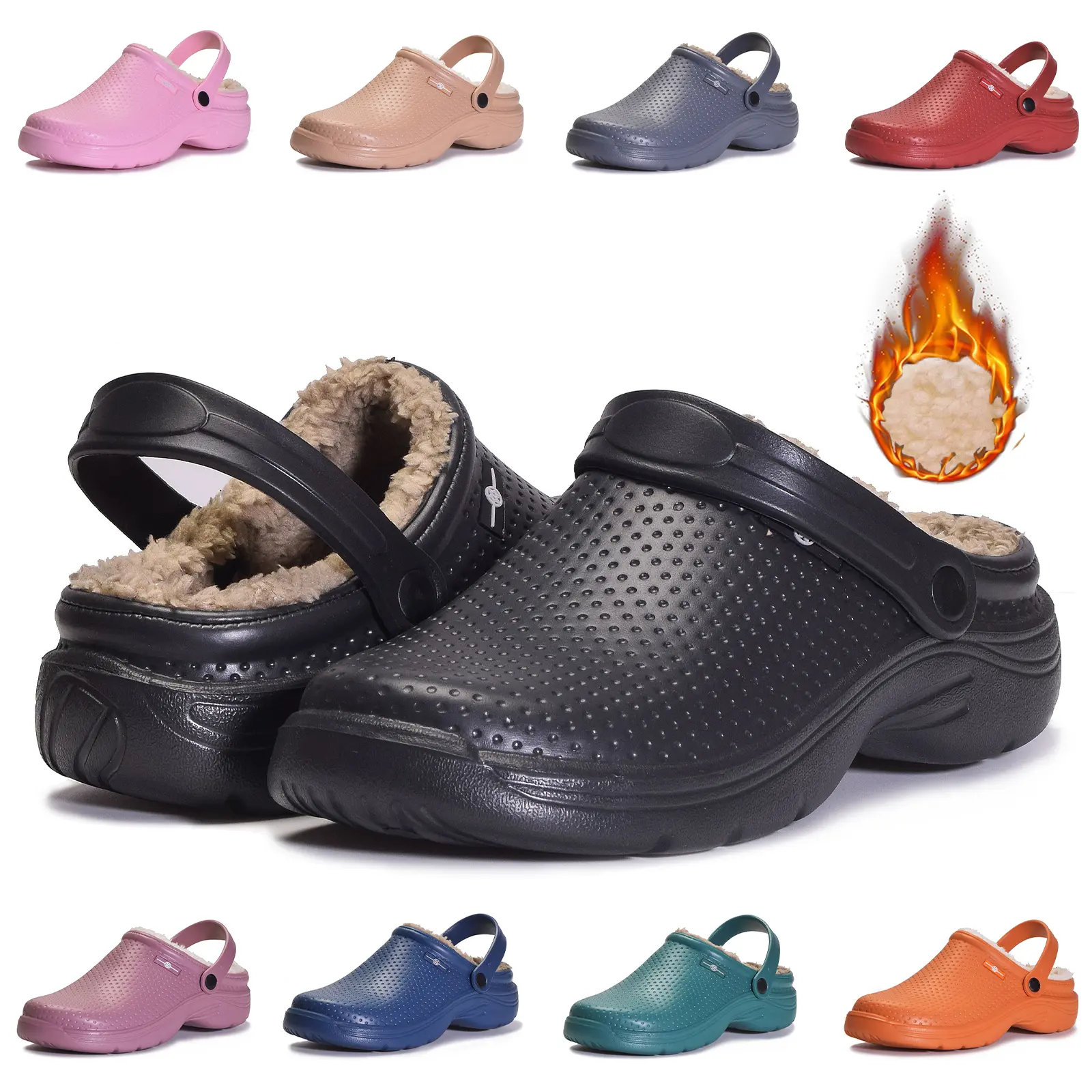 Womens Mens Fur Lined Clogs Waterproof Garden Shoes Winter Warm House Slippers Indoor Outdoor Mules