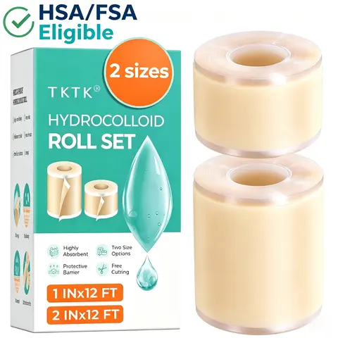 (HSA/FSA Eligible) SohoChic 2-Size Hydrocolloid Scar Tape Roll - 2in×12ft + 1In*12Ft First Aid Adhesion Plasters & Dressing Supplies, Healing, Waterproof Seal, Easy-Peel Backing, Ultra-Absorbent for Wound, Blister, Burn Care, Travel Bag Compatible