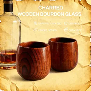 [Buy 1 Get 1 Free] Wooden Whiskey and Bourbon Tumbler Glass Charred or Uncharred Old Fashioned Drinkware Premium Handcrafted Wooden Glassware Stylish Bourbon Gift for Men Trending Barware Unique Gift for Whiskey Lovers Home Bar Decor Special Occasion
