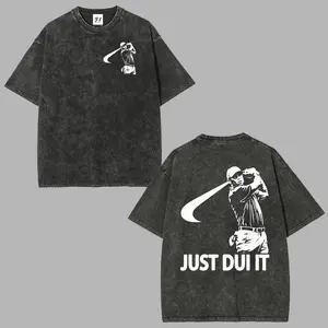 Funny Tiger Woods Mugshot Just Dui Style Washed T-Shirt, Golf Shirt, Novelty Graphic Tee, Unisex Golfing Gift Shirt for Men and Women