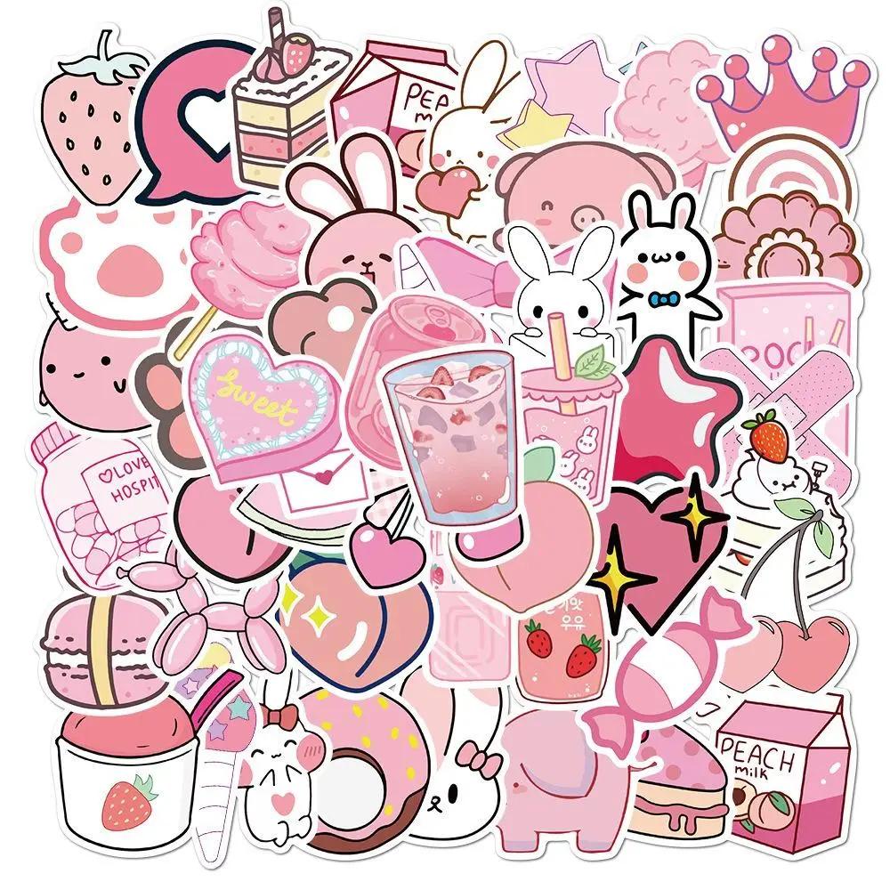 Spring Cartoon Pink Girl Series Graffiti Stickers for Easter Decor, 50pcs Creative Multi-purpose Decor Stickers for DIY Craft Decoration and Hand Acco