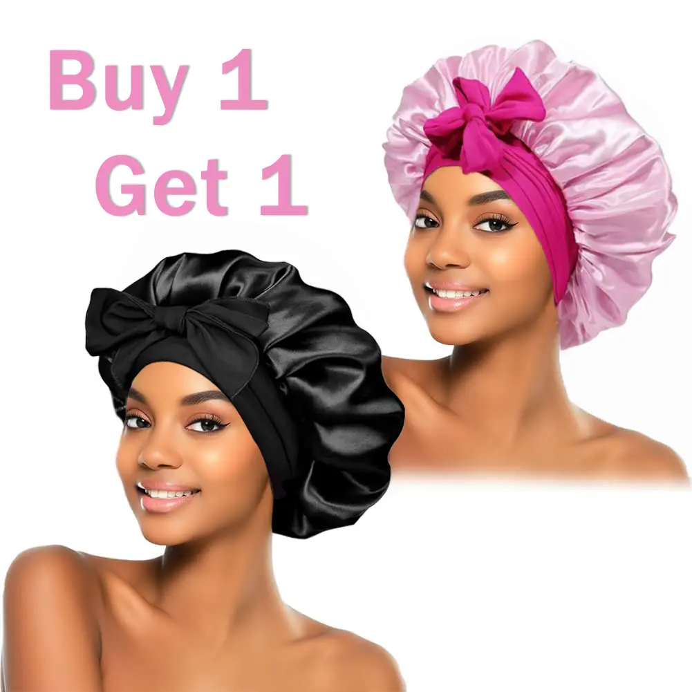 Buy 1 Get 1 Silk Satin Bonnet for Sleeping Women – Reversible Double-Layer Sleep Cap with Adjustable Tie Band, Large Silky Hair Wrap for Curly Hair, Braids & Natural Hair Care Gift Haircare