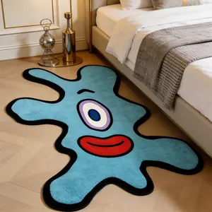 Unusual Blue One-Eyed Beast Lip Print Carpet Rug, Living Room Bedroom Mat, Washable Easy Clean Plush Rug, Home Decor
