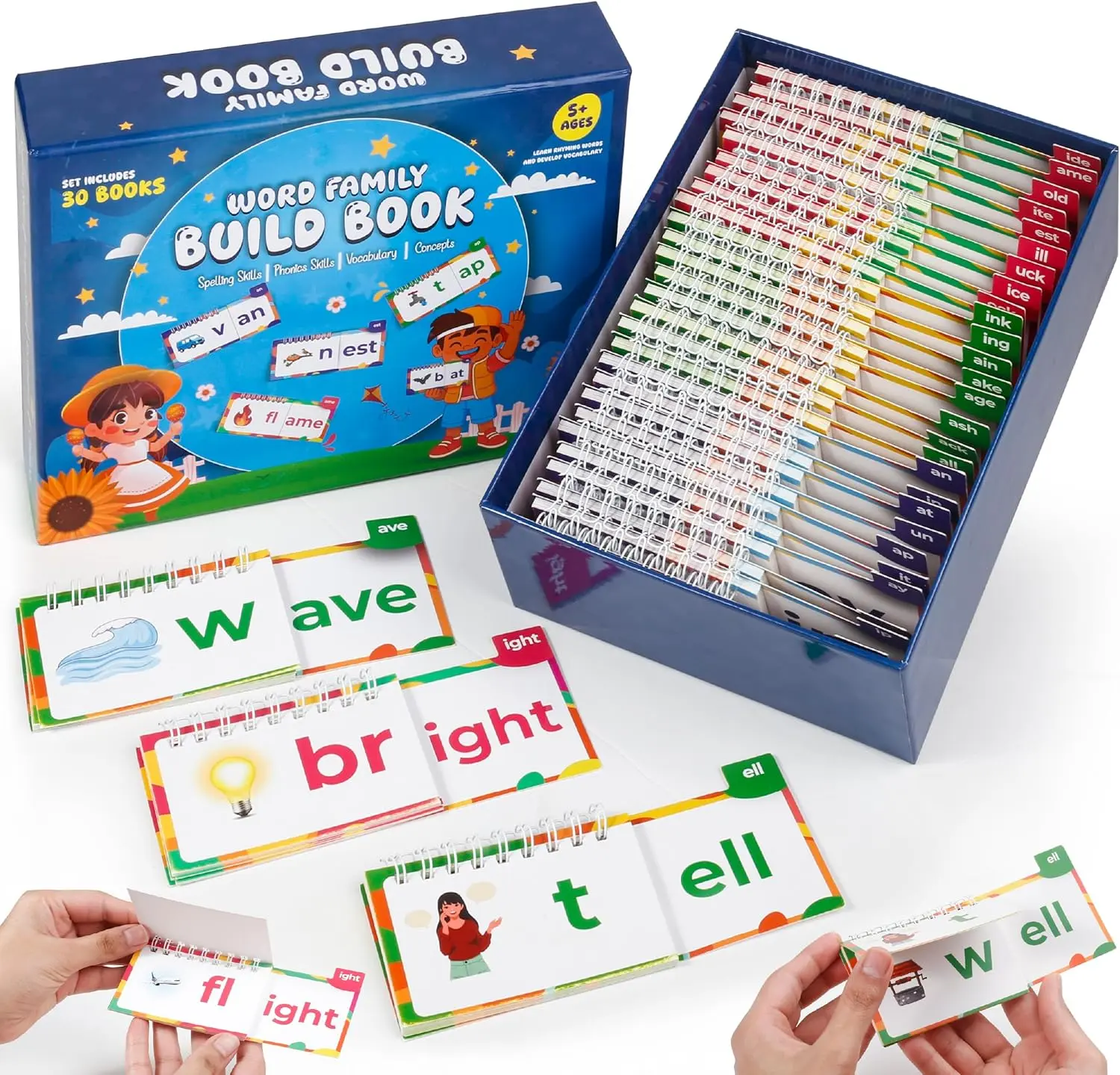 30 pages Read and Rhyme Books, Phonics Flash cards, Word Family Build Book, Learn to Read Sight Words Flash Cards Kindergarten, Phonics Flip Book For Kids