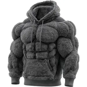 Mens Muscle Hoodie Sweatshirt Vintage Flannel 2D Print Street Style Muscle Line Art Warm Fuzzy Hooded Sweatshirts