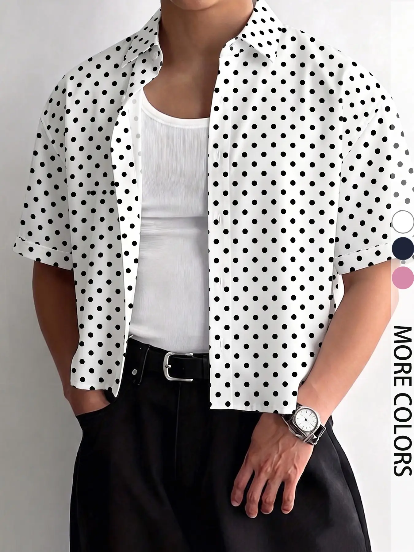Men's Polka Dot Short Sleeve Blouse, Loose Fit Button Front Top, Street Style Casual Shirt, Summer Fashion for Daily Wear