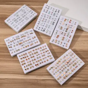 36 Pairs Stud Earrings Mixed Styles Rhinestone Sun Geometric Earrings for Women Ladies Fashion Jewelry