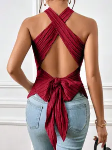 Crisscross Tie Backless Halter Top