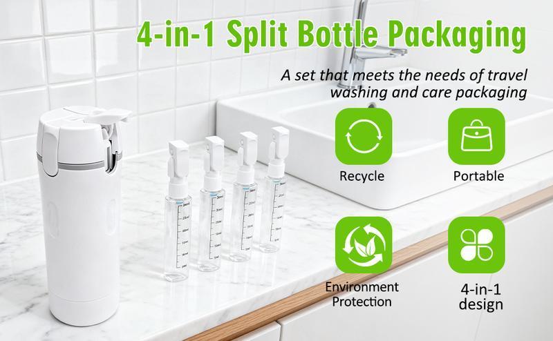 2026 New 4‑in‑1 Leak‑Proof Travel Dispenser Bottle, Refillable Silicone Squeeze Container with Lock, Compact Toiletry Organizer for Business Trips, Vacations & Travel