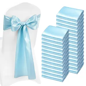 VEVOR Satin Chair Sashes Bows, 100PCS Chair Ribbon Ties Back Sash, 7 x 108 inch, Light Blue Wedding Reception Decoration, for Wedding Ceremony Baby Shower Party Events Banquet Chair Cover Decoration