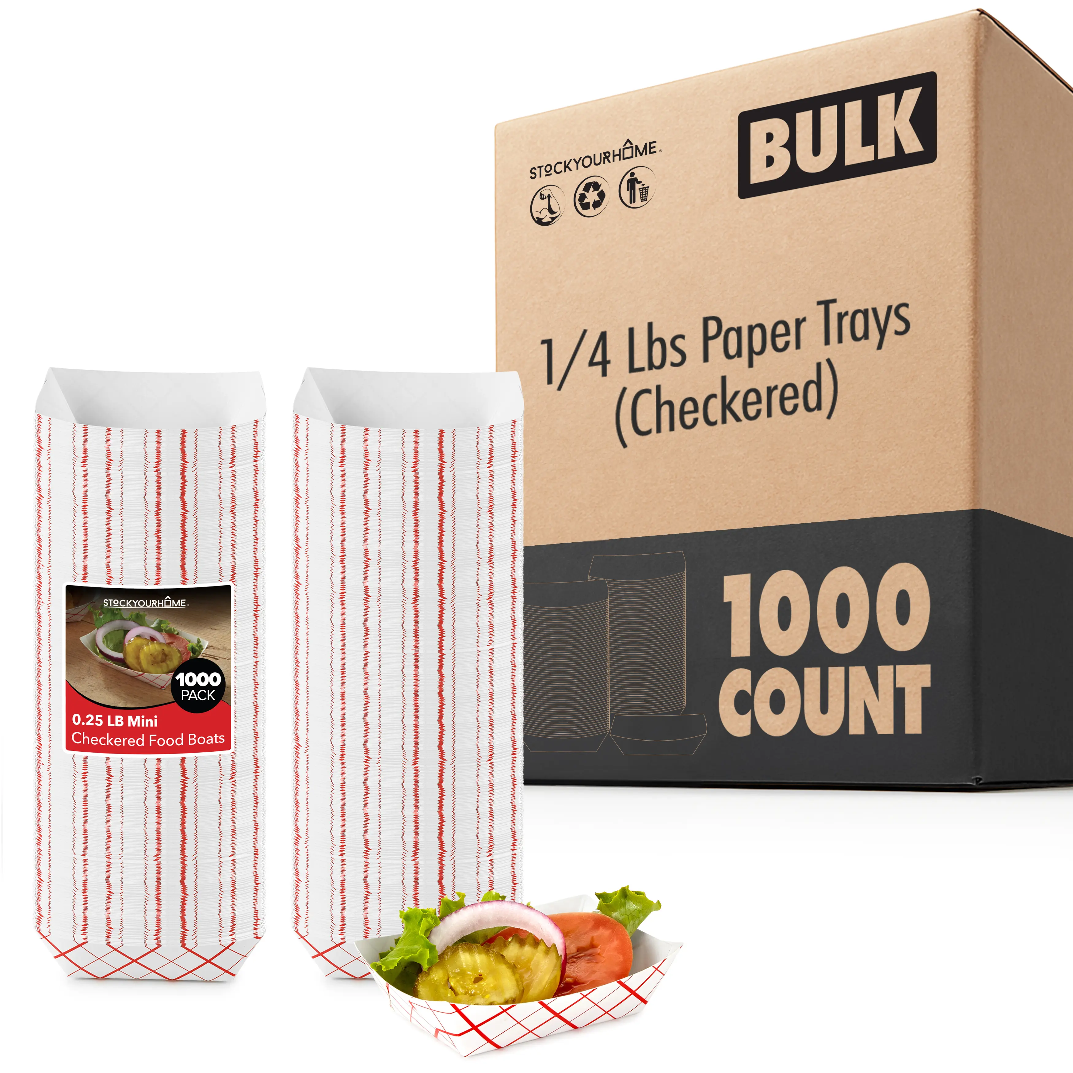 1/4 Lbs Paper Trays - Checkered (1000 Pack)