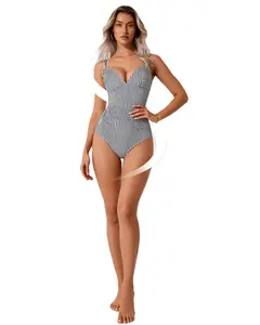 YOUNGDEER Women One Piece Swimsuit Tummy Control Slimming Bathing Suit V Neck Crisscross Back Push Up Swimwear