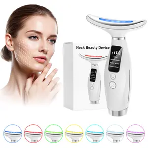 7 Color LED Neck & Face Massager, Heated Skin Care Device, USB Rechargeable Vibrating Neck Beauty Tool, Portable Facial Massager