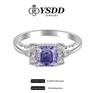 【#332 Larissa】Delicate 1CT Iris Purple Asscher Cut Synthetic Moissanite Rings in 925 Sterling Silver for Women Sterling Silver Wedding Ring