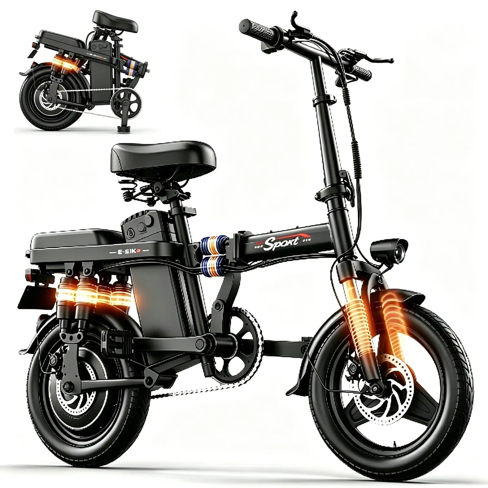 Electric folding Bike  1200W Peak Power  Alloy Steel Rear Brushless Motor 48V15Ah Battery, 25MPH Top Speed, 30Miles Range, 14''  Tire IPX7 Waterproof Adult commuter electric Bike