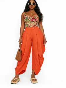 Solid Draped Heram Pleat Pants (Sunset Orange / Sandy White)