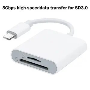 Portable 2 in 1 Type-C TF/SD Card Reader with USB Ports, USB C Interface, Fast 5Gbps SD 3.0 Transfer Speed, Memory Card Reader, Essential Accessory for Apple 16/15 Series, USB C Phones and Laptops