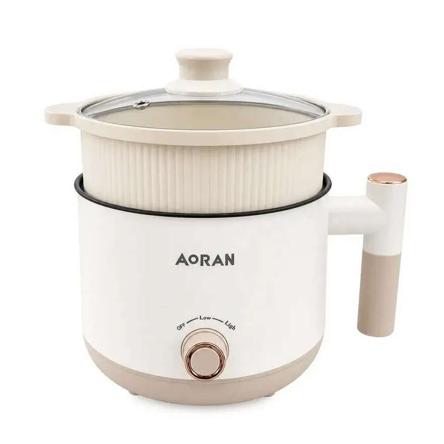 1.5L Mini Electric Hot Pot with Steamer Basket, Non-Stick Multifunctional Cooking Pot, Adjustable Heat Portable Electric Cooker for Dorm Office Noodles Soup Steam Boil