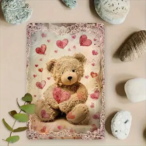 Vintage Aluminum Teddy Bear Heart Box Wall Art for Cafe Home Garage Patio - Romantic Aluminum Sign for Valentine's Day Room Decor, 8x12 Inch Classic Garden Decor