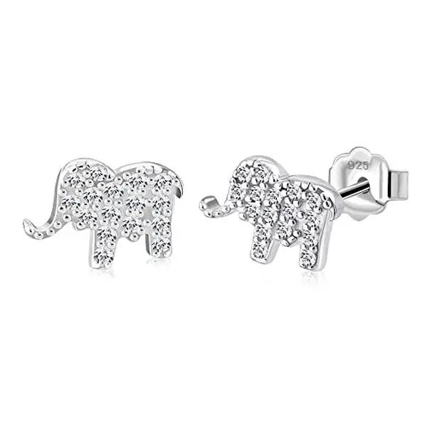 My Daily Styles 925 Sterling Silver Women's Girls Small CZ Elephant Stud Earrings Ear Studs, Stud Earring Jewelry