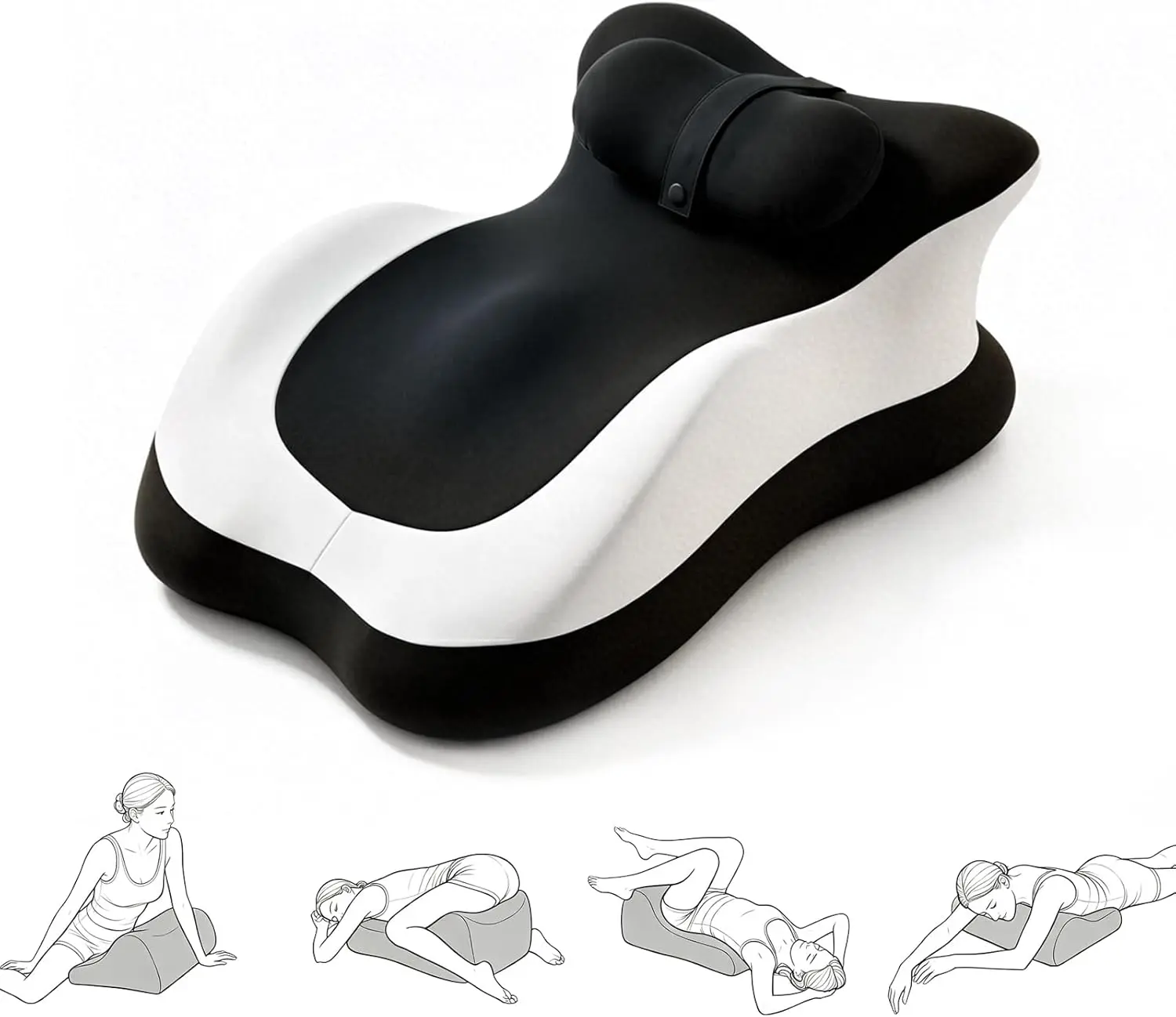 Ergonomic Memory Foam Wedge Pillow, Intimacy Couples Pillow Memory Foam Wedge Pillow, °   Angled upport for Neck and Waist, Multi-Functional Bed Position Pillow (Gray-Black)